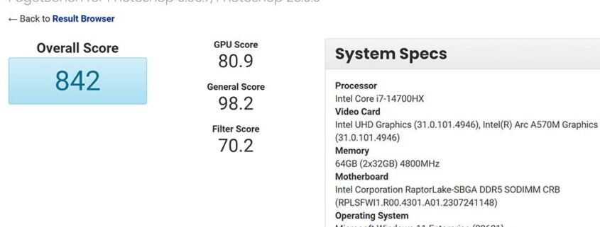 Descubre el impactante rendimiento del Intel Core i7-14700HX y la Intel Arc A570M en las pruebas de PugetBench