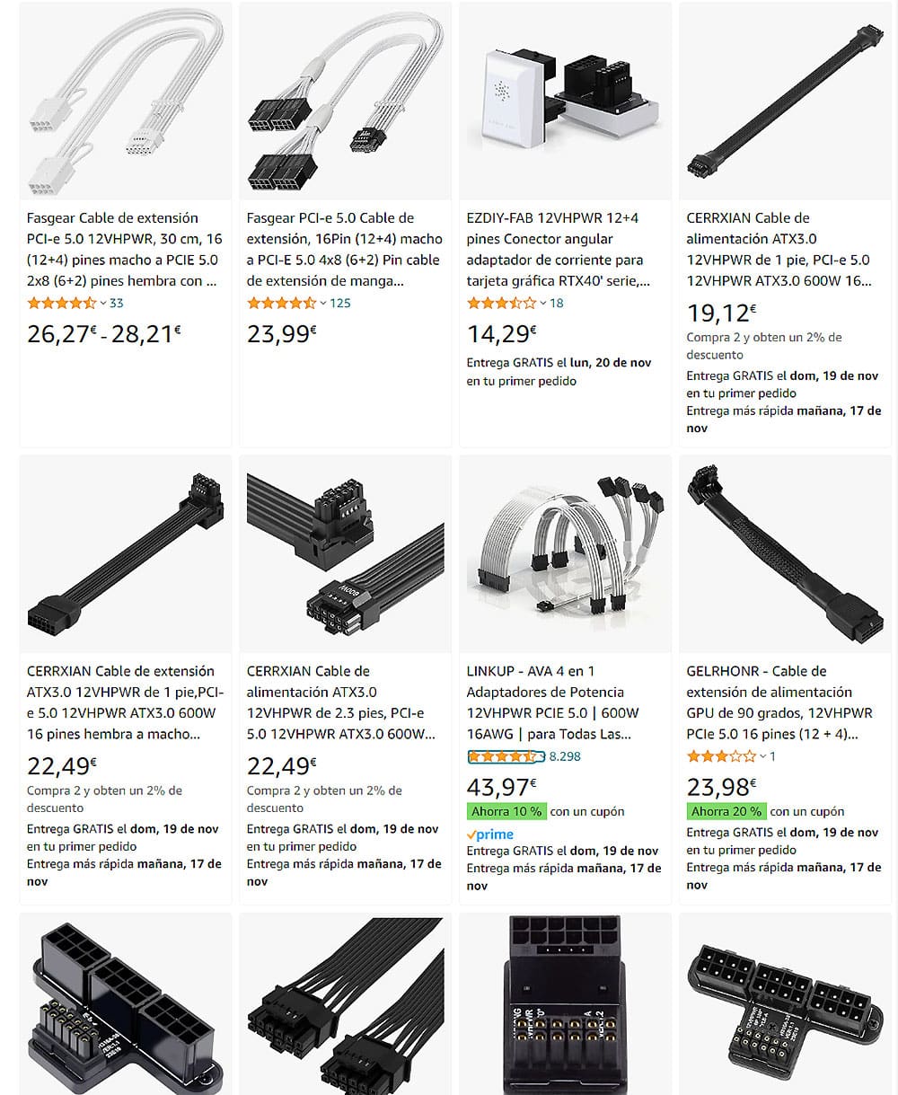 Amazon se está llenando de adaptadores y cables 12VHPWR de dudosa calidad para las RTX 40