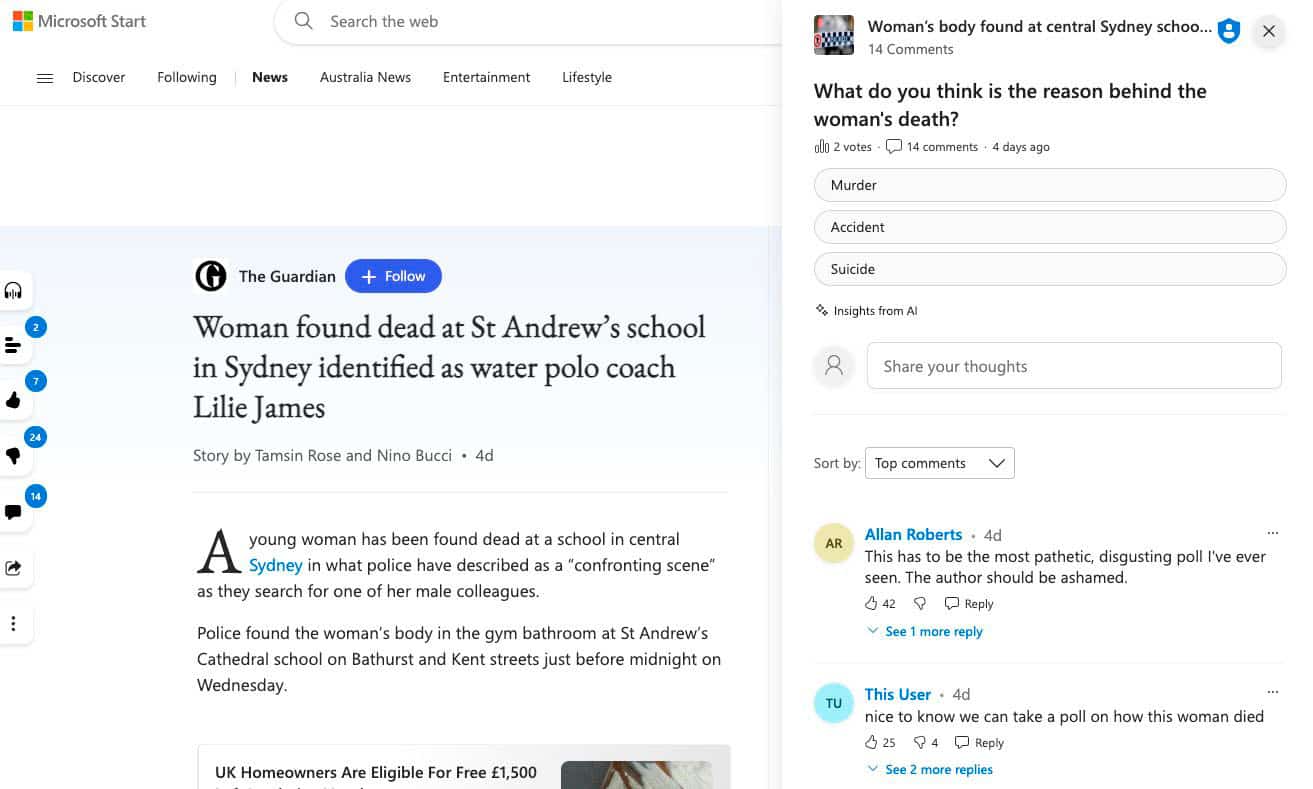 The Guardian acusa a Microsoft de dañar su reputación por una desafortunada encuesta por IA