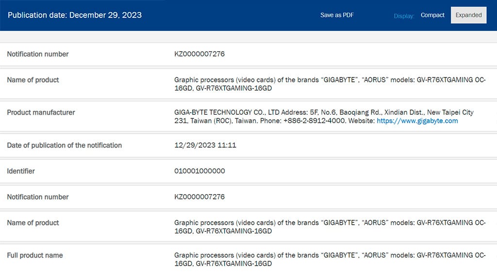 GIGABYTE ve filtrada su Radeon RX 7600 XT: sí, 16 GB de VRAM frente a la escasa memoria de su competencia